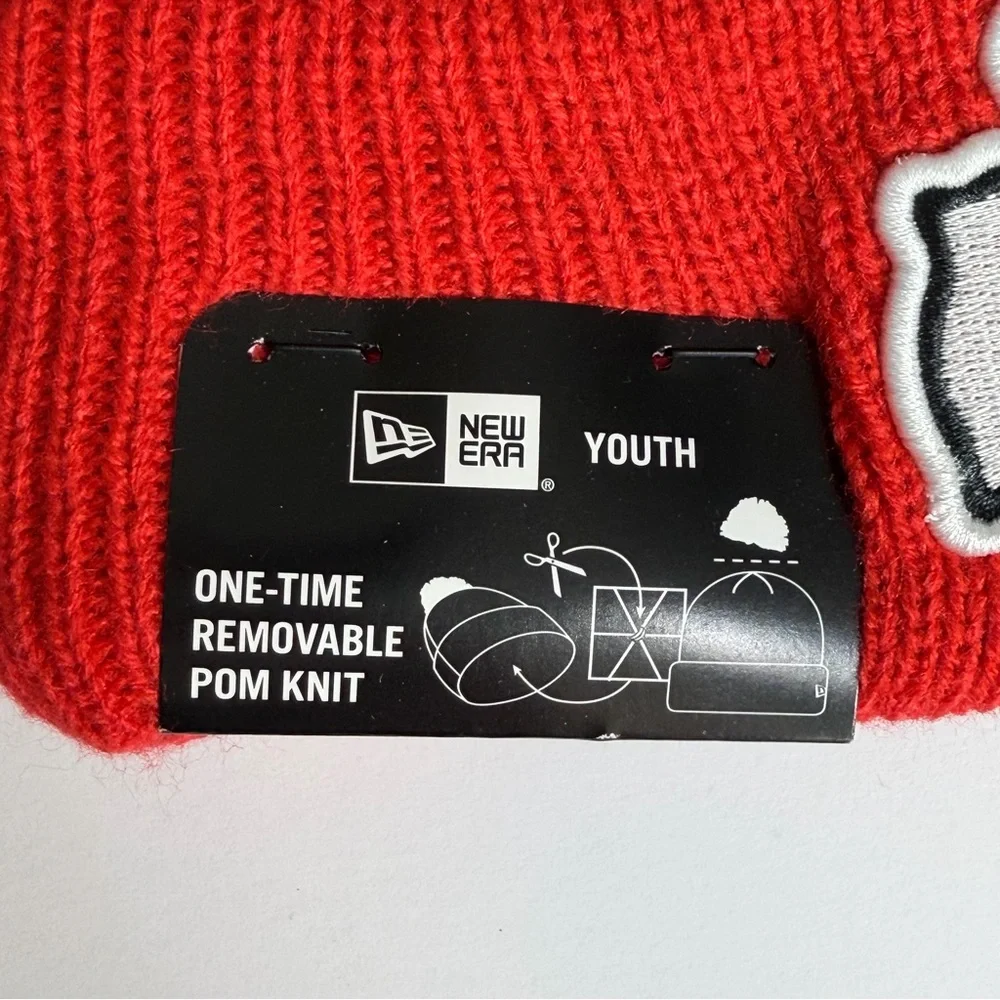 Youth New Era NFL Kansas City Chiefs Red Cuffed Knit Beanie Removable Pom NWT